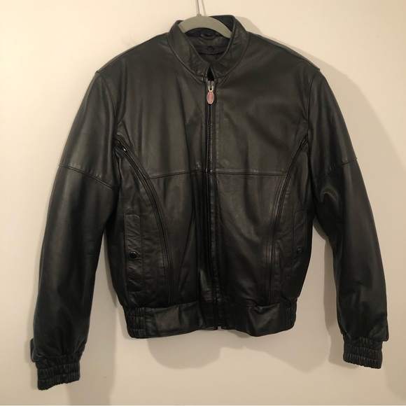First Gear Black Leather Motorcycle Jacket Womens L with Removable Thermolining - Picture 1 of 16